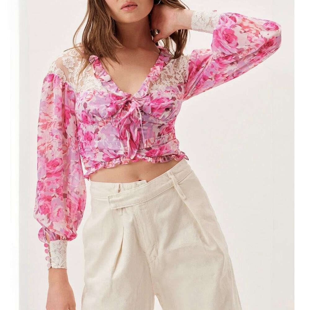 For Love & Lemons Lara Small Lace Crop Top NWT